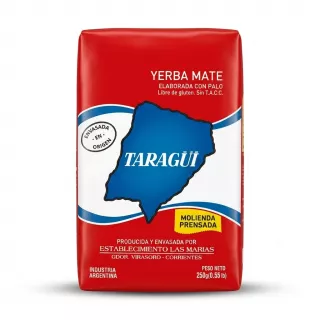 Enhanced Taragüí Yerba Mate 250g front packaging in hand