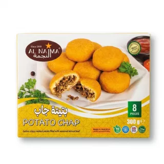 Enhanced Box of Al Najma Potato Chap frozen snacks in freezer