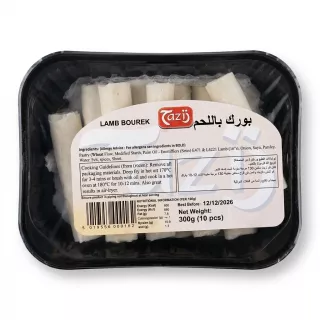 Enhanced Tazij Lamb Bourek pack with label, ingredients, and price