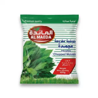 Enhanced Front of Al Maeda Frozen Chopped Molokhia 400g pack