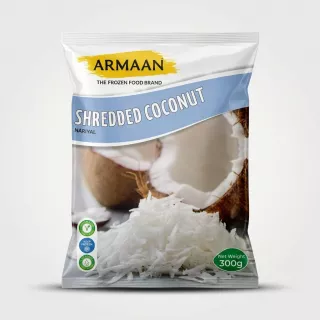 Enhanced Front view of Armaan Shredded Coconut frozen pack 300g