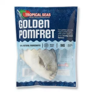 Enhanced Front of Tropical Seas Golden Pomfret 1kg frozen fish pack