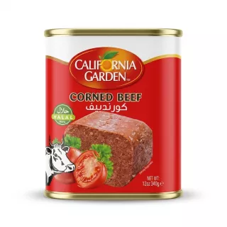 Enhanced California Garden Corned Beef Halal 340g tin front label