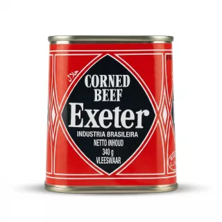 Enhanced Front of Exeter Halal Corned Beef tin with different language, 340g