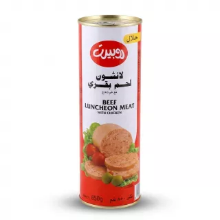 Enhanced Alternate language front view of Robert Beef Luncheon Meat with Chicken can