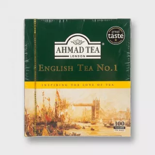 Enhanced Box of Ahmad Tea English Tea No.1 100 tagged teabags front view
