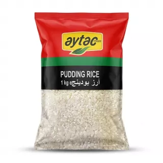 A 1kg package of Aytac Pudding Rice with clear plastic front and red, green, and yellow branding.