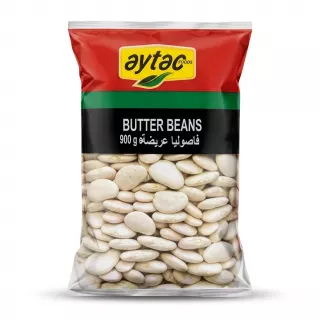 Enhanced Front of Aytac Butter Beans 900g bag held in hand