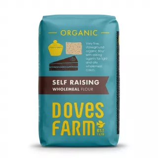 Enhanced Front of Doves Farm Organic Self Raising Wholemeal Flour 1kg bag