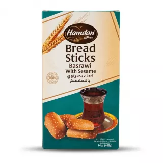 Enhanced Front of Hamdan Bread Sticks Basrawi With Sesame 400g box