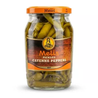 Enhanced Front view of Melis Pickled Cayenne Peppers jar, 330g net
