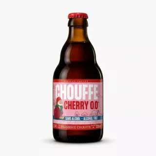 Enhanced Front label of Brasserie Chouffe Cherry 0.0 Alcohol Free Beer bottle 330ml