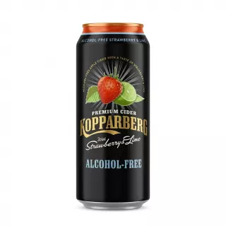 Enhanced Kopparberg Alcohol-Free Cider can with strawberry and lime design front view