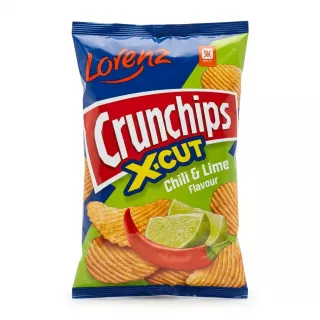 Enhanced Front of Lorenz Crunchips X-Cut Chili & Lime crisps bag