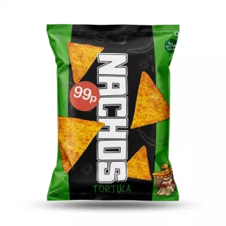 Enhanced Front of FM Foods Nachos spicy flavour packet showing 99p price