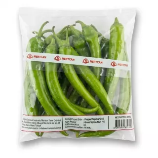 Enhanced Back of Mertcan Green Pointed Peppers 400g pack, showing product and barcode