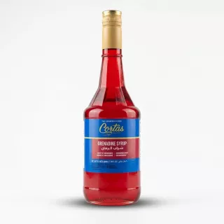 Enhanced Front view of Cortas Grenadine Syrup 600ml bottle with label visible