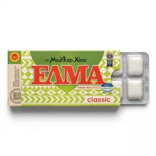 Enhanced ELMA Mastic Gum Classic box with blister pack of gum pieces