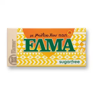 Enhanced Hand holding ELMA sugarfree mastic chewing gum showing main branding