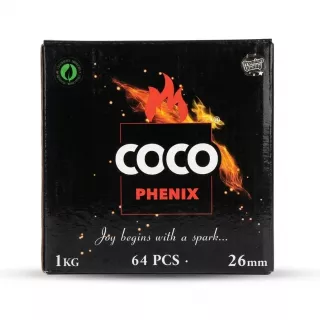 Enhanced Box of Coco Phenix natural charcoal cubes 1kg 64 pieces 26mm