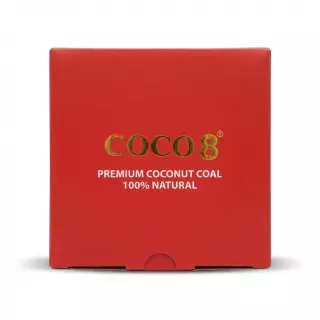 Enhanced Top view of COCO 8 Premium Coconut Coal red packaging