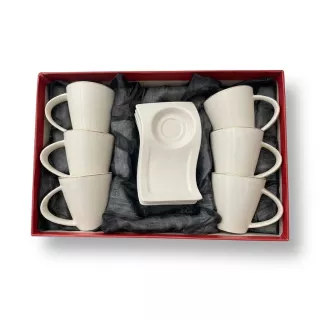 Enhanced Gift box containing six ceramic coffee cups and six matching saucers