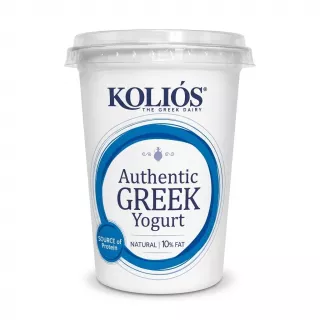 Enhanced Front view of KOLIOS Authentic Greek Yogurt Natural 10% Fat 500g tub