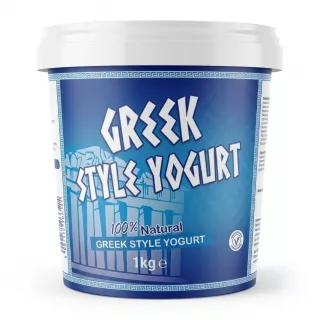 A 1kg tub of Aytac Greek Style Yogurt with blue and white packaging and classic text.
