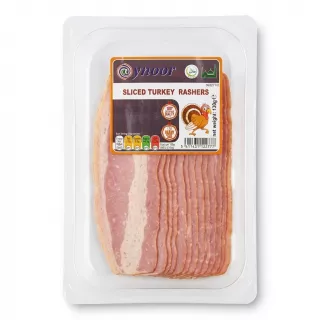 Enhanced Front view of Aynoor Sliced Turkey Rashers pack 130g