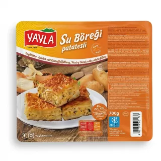 Enhanced Yayla Su Böreği Potato Pastry Borek packaging front in supermarket aisle