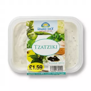 A 200g container of Dairy Day Tzatziki Dip presented in a professional e-commerce product shot with clear labeling and imagery.