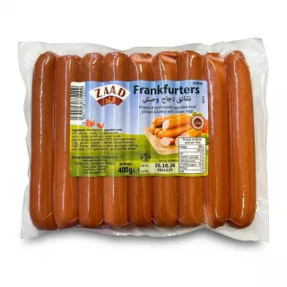 Enhanced ZAAD Frankfurters Chicken & Turkey 400g pack with visible label and price