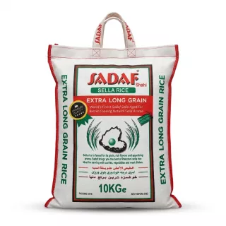 Enhanced Front view of Sadaf Sella Extra Long Grain Rice 10kg bag
