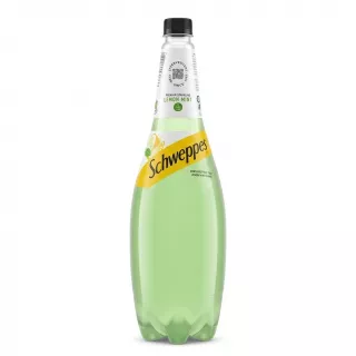 Front view of Schweppes Premium Sparkling Lemon Mint plastic bottle