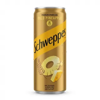 Front view of Schweppes Gold Pineapple premium sparkling malt beverage can