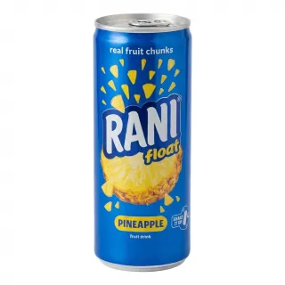 Front view of Rani Float Pineapple fruit drink can showing branding and pineapple chunks