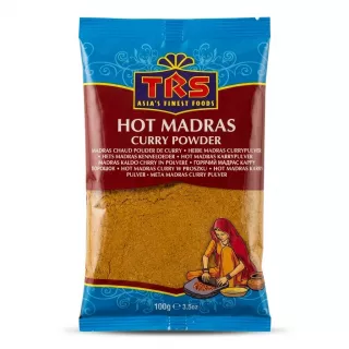 Front of TRS Hot Madras Curry Powder 100g packet