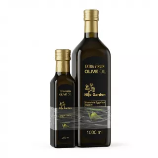 Nile Garden Extra Virgin Olive Oil bottles in 1000ml and 250ml sizes displayed together