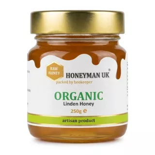 HONEyman UK Organic Linden Honey 250g jar front label