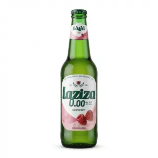 Front of Laziza Raspberry 0.00% Non-Alcoholic Malt Beverage 330ml bottle