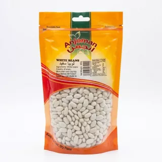 Front of Anjoman White Beans 400g pack displaying product and label details