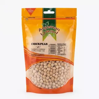 Front view of Anjoman Chickpeas 400g bag with visible price and branding