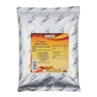 Front of Abido 7 Mixed Spices 500g pack showing label and ingredients