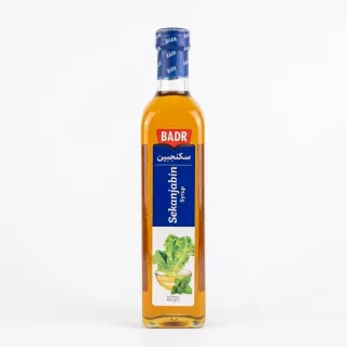 Front of Badr Sekanjabin Syrup 640g bottle showing label and ingredients