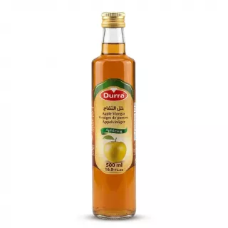 Front of Durra Apple Vinegar 500ml glass bottle showing label
