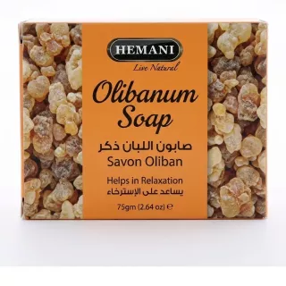Hemani Olibanum Soap 75g box front showing product name and relaxation claim
