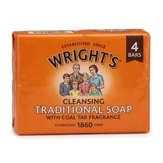 Front of Wright's Traditional Soap 4 Bars pack displaying brand and product name