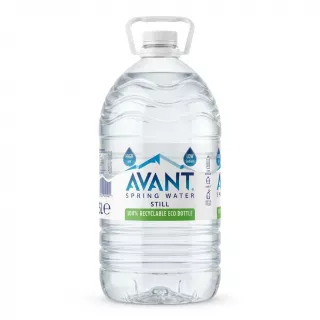 Front of Avant Spring Water Still 5L bottle showing eco label and handle