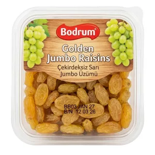 Front view of Bodrum Golden Jumbo Raisins 250g pack