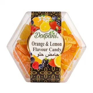 Dospani Orange & Lemon Flavour Candy box front with citrus fruit designs and green price tag